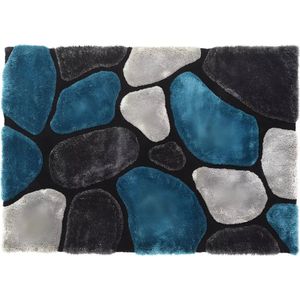 Vente-unique Shaggy tapijt PIETRA turquoise en grijs - polyester - 140 x 200 cm L 200 cm x H 4 cm x D 140 cm