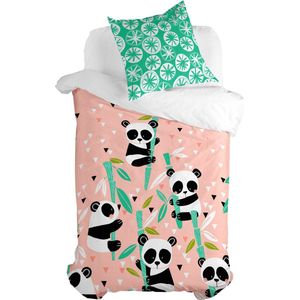 Dekbedovertrek set HappyFriday Moshi Moshi Panda Garden Roze Bed van 80 2 Onderdelen