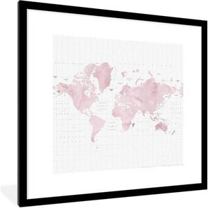 Fotolijst incl. Poster - Wereldkaart - Roze - Marmer - 40x40 cm - Posterlijst