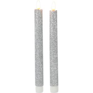 Kaarsen set van 6x stuks Led dinerkaarsen glitter zilver 25,5 cm - Woondecoratie - Elektrische kaarsen