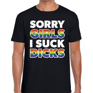 Sorry girls i suck dicks t-shirt - gay pride shirt met regenboog tekst voor heren - gaypride kleding M