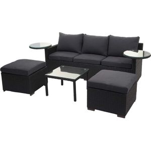 Poly rotan set MCW-J38, tuin/lounge set zitgroep, gesponnen poly halfrond rotan ~ antraciet, donkergrijze kussens