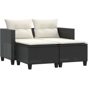 vidaXL Tuinbank 2-zits met voetenbanken - Poly rattan Tuinbank - Lounge Set - Buitendining - Terrasdecoratie - Zwarte Tuinbank - PE Rattan - Comfort