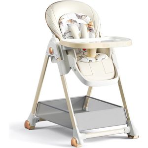 Multifunctionele Babykinderstoel - Verstelbaar en Opvouwbaar - Eetkamerstoel voor Peuters met Dubbele Dienbladen en Wielen