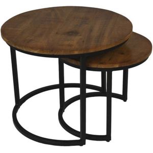 Aria Salontafelset Rond - ø70x46/55x40cm - Bruin/Zwart - Mango/Metaal - salontafels rond, salontafels, salontafel zwart, salon tafel, salontafel rond, salontafel industrieel, salontafel vierkant, salontafel marmer, salontafel wit