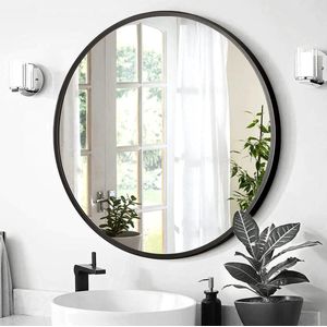 HSXL - Spiegels - Luxe Ronde Spiegel Zwart - 60 cm Groot - Grote Wandspiegel 60cm Rond met Zwarte Rand - Woonaccessoires - Mirror