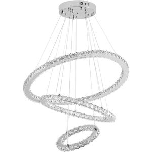Aufun 96W Moderne Kristallen LED-Lamp Met 3 Ringen, Creatieve Kroonluchter En Hanglamp Voor Slaapkamer, Woonkamer En Eetkamer (Koel Wit, 96W)