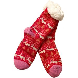 Warme Thermo Fleece Kerstsokken / Sokken | Warme / Gevoerde Sokken | One Size - Rood-Roze