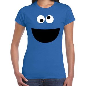 Blauwe cartoon knuffel monster verkleed t-shirt blauw voor dames - Carnaval fun shirt / kleding / kostuum S
