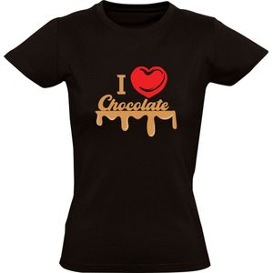 I Love Chocolate Dames T-shirt | chocolade | puur | melk | cacao | lekkernij | snoep | snoepgoed | Zwart