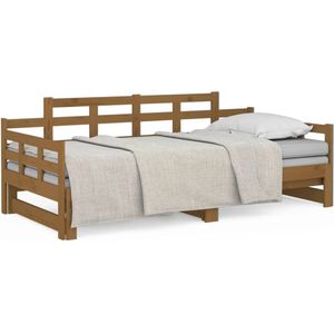 vidaXL - Slaapbank - uitschuifbaar - grenenhout - honingbruin - 2x(90x200) - cm