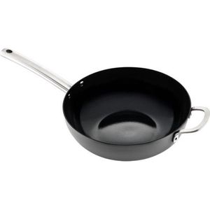 ISENVI Murray keramische wokpan 32CM - RVS greep - Antraciet - Keramisch - 100% PFAS, PTFE en PFOA vrij - 100% duurzaam - Unieke Antiaanbaklaag - Non-stick bodem - Vaatwasbestendig - Geschikt voor alle warmtebronnen inclusief inductie