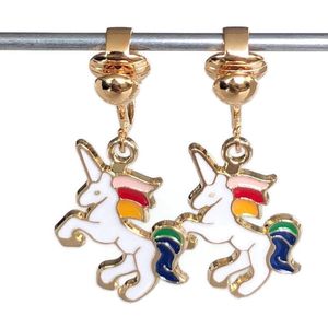 Clip Oorbellen Kinderen - Oorclips - Unicorn - Eenhoorn - Goud - Regenboog - Hangoorbellen - MNQ bijoux