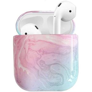 Hardcase Marmer Bescherm Hoes Cover Case Voor Apple AirPods - Roze/Blauw
