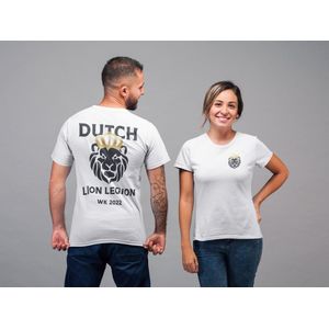 Official Dutch Lion Legion - Wit T-shirt - Qatar 2022 - WK Voetbal - WK 2022 - Wit shirt Qatar - Wit shirt maat S - Shirt met ronde hals - Zwarte Leeuw - Tshirt Man