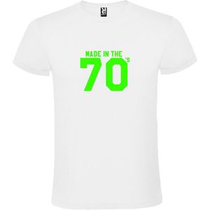 Wit T shirt met print van "" Made in the 70's / gemaakt in de jaren 70 "" print Neon Groen size XXXL
