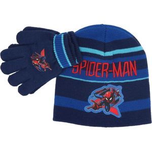 Spiderman Muts met Handschoenen - One Size - Winterset - Donkerblauw