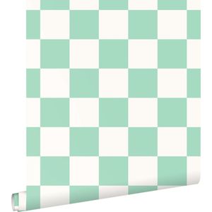 ESTAhome behang geblokt motief mintgroen en wit - 53 cm x 10.05 m - 139999
