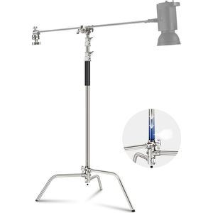 Neewer® - Statief met Boom Arm Pro - 100% roestvrij staal - Zwaar uitgevoerd fotografielichtstatief - Max. hoogte 330 cm - 128 cm houdarm - Luchtkussen voor veiligheid - Inclusief 2 grijpkoppen - Ideaal voor monolight, softbox, reflector en Meer