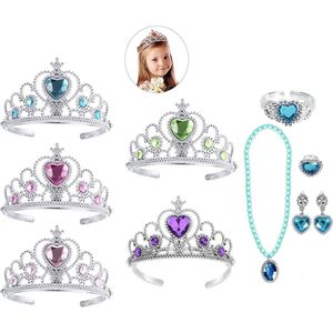 Uitdeelzakjes - 5 x Kroon / Tiara - Verjaardag - Prinsessen - Juwelenset Blauw - Traktatie Kind - Verkleedaccessoire