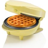 Bestron mini-wafelijzer voor klassieke wafels, wafelijzer met antiaanbaklaag, voor kinderfeestjes, Familiefeest, Pasen of Kerst, retro design, 550 Watt, kleur: geel