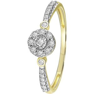 Lucardi Dames 14K geelgouden entourage ring 23 diamanten 0,10ct - Ring - 14 Karaat Goud - Geelgoud - 16 / 50 mm