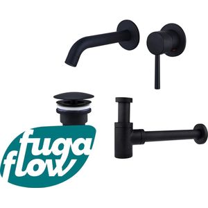 FugaFlow Eccelente Sobrado Badkamer Slim Wastafelkraanset - inbouw wastafelkraan - always open plug - verlaagde design sifon - Mat zwart
