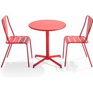 Oviala - Set ronde tafel en 2 bistro tuinstoelen van rood metaal - Palavas