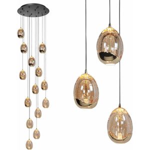 Vide hanglamp | Golden egg | 350 cm | 14 lichts | zwart & goud