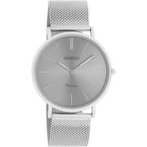 OOZOO Vintage series - zilverkleurige horloge met zilverkleurige metalen mesh armband - C9937 - Ø40