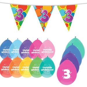 Haza Leeftijd verjaardag thema pakket 3 jaar - ballonnen/vlaggetjes