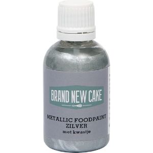 BrandNewCake® Metallic Food Paint met Kwastje 60gr - Zilver - Kleurstof - Eetbare Voedingskleurstof