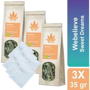 Thee - Hennep Thee - Sweet Dreams - Inclusief 6 Wegwerp Theezakjes - Biologisch - Thee voor het Slapen gaan - 3 x 35 gram - Webelieve - Fris Zoete Smaak - ± 105 Kopjes - Voordeelverpakking