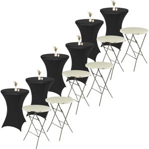 MaxxGarden Statafel - 6 stuks + cover - Cocktailtafel - Receptie Klaptafel - Receptietafel - Incl. 6x zwarte Statafelrok - ø80 x 115cm - Wit