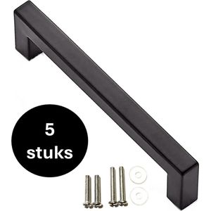 Handgrepen zwart RVS - Handgreep zwart 192 mm - 5 stuks - Handgrepen kast - Meubelgrepen - Keukengreep zwart - Kastgrepen - Handgrepen keukenkastjes - Meubelgreep - Handgrepen voor deurtjes - handgreep keuken - Deurgreep - ladegreep - incl schroeven