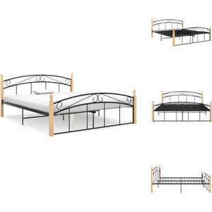 vidaXL Metalen Bedframe - Trendy - Bed - 210 x 167 x 90 cm - Zwart/Lichthout - Montage vereist - Bed