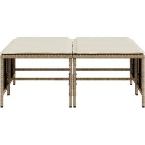 vidaXL - Tuinkrukken - met - kussens - 4 - st - poly - rattan - beige