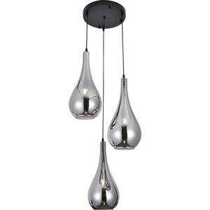 OZ Home Elegant Ontworpen Hanglamp met 3 Smoke Glazen Kapjes - Decoratieve Verlichting voor Thuis - Hanglamp- 3-Lichts - Smoke Glas - 3 Bollen - Rookglas - Smoke Glas Druppel