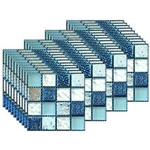 40PCS Tegelstickers, Zelfklevend PVC Stick On Tile Peel Stick Wallpaper Hitte bestendig Waterbestendig Backsplash voor Woonkamer Keuken Stick Mozaïek Stijl Blauw (10 x 10 cm / 4 x 4 inch)
