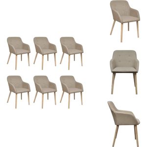 vidaXL Eetkamerstoel - Eetkamerstoelen - Eetkamer Stoel - Eetkamer Stoelen - Eetkamerstoelen 6 st stof en massief eikenhout beige