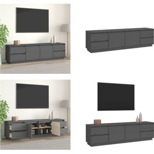 vidaXL Tv-meubel 176x37x47-5 cm massief grenenhout grijs - Tv-kast - Tv-kasten - Tv-meubel - Tv-meubel Met LED-verlichting