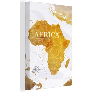 Canvas Wereldkaart - 80x120 - Wanddecoratie Wereldkaart - Afrika - Goud