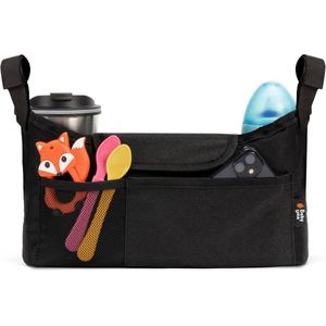 Kinderwagen Organizer Zwart - Universele buggy-organizer met bekerhouder - Met deze kinderwagentas heb je alles wat belangrijk is altijd bij de hand