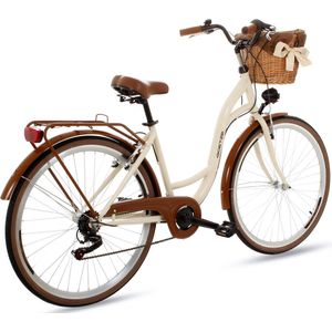 Goetze Mood Damesfiets Retro Vintage Holland Citybike, 28 inch aluminium wielen, 7 versnellingen Shimano schakelwerk, diepe instap, mand met bekleding