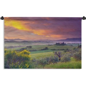 Wandkleed Toscaanse Mist - Landschap van Toscane Wandkleed katoen 150x100 cm - Wandtapijt met foto