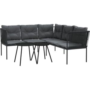 vidaXL - Loungeset - met - kussens - staal - en - textileen - zwart