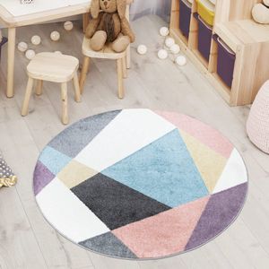 My Ninki ® Vrolijk Kleurrijk Rond Kinder- en Tienertapijt met Modern Geometrisch Design voor Elke Kamer