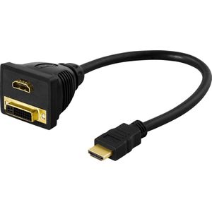 DELTACO HDMI-16, HDMI naar DVI (24+1) en HDMI vrouwelijk, verguld, zwart