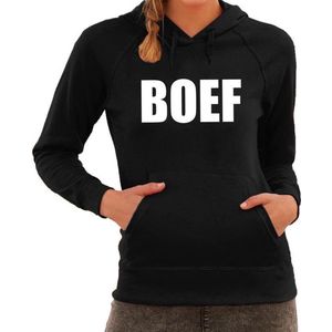 BOEF tekst hoodie zwart voor dames - zwarte fun sweater/trui met capuchon L