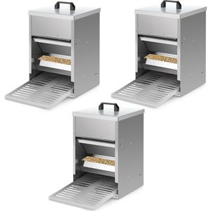 3x Voerautomaat - Kippenvoerbak - roestvrije stalen - voerautomaat pluimvee - Gegalvaniseerde stalen voerautomaat 5KG voerdispenser voerbak met automatisch pedaal en waterdichte deksel Kippenvoer voor pluimvee, waterdicht en knaagdierbestendig